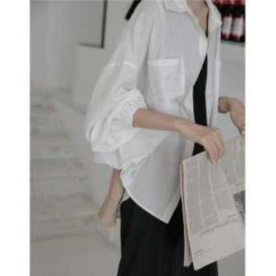 Damen Weiß Oversized Locker Langarm Casual Einfarbig Bluse