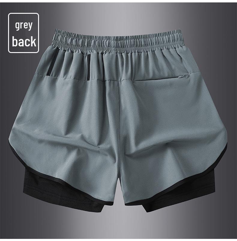 Men's Summer Sports Shorts with Back Pockets, Trendy Cross-Border Design, Fake Two-Piece Look.