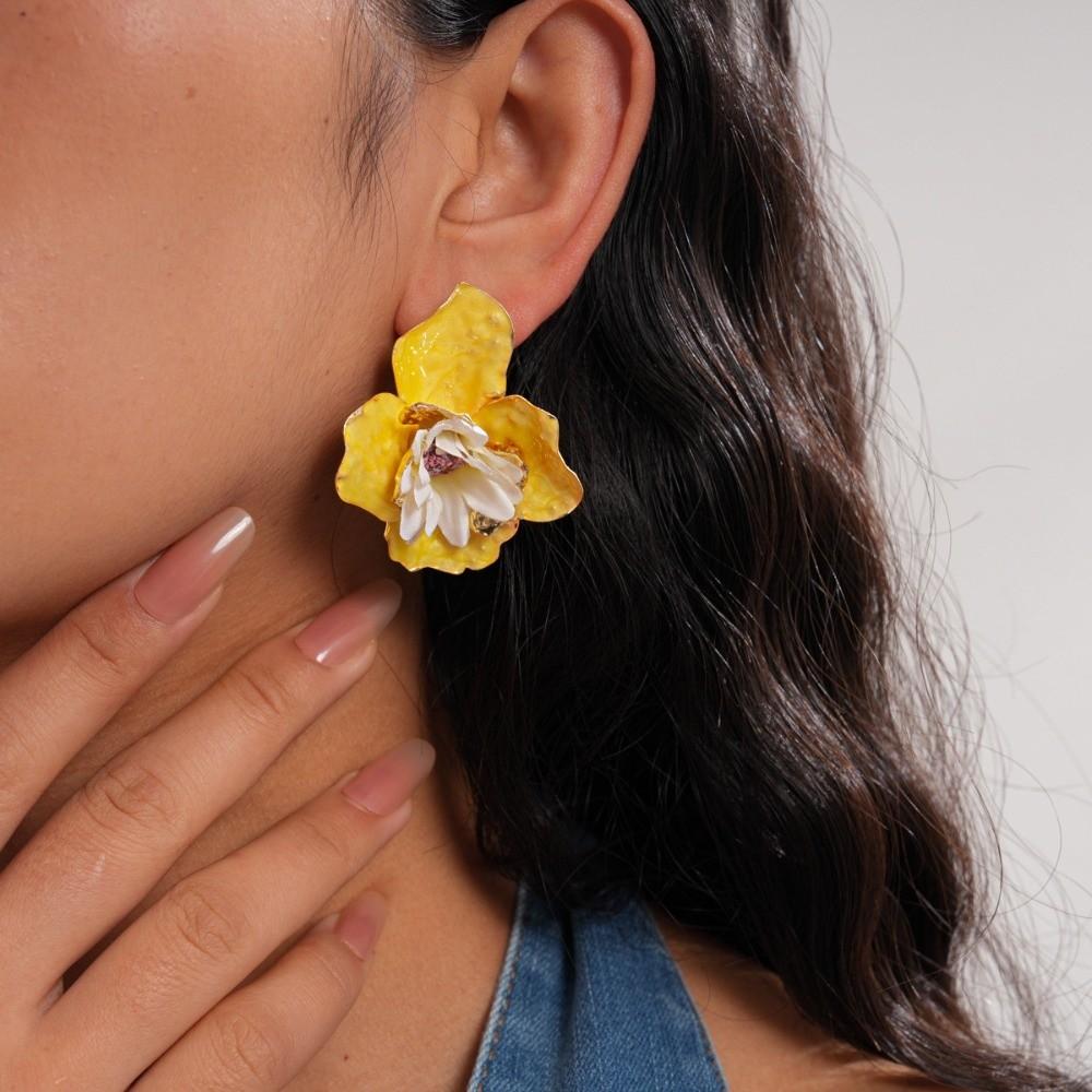 Iron Cloth Colorful Flower Earrings Oil Drip Floral Ear Studs Exaggerated Ear Pendant Summer