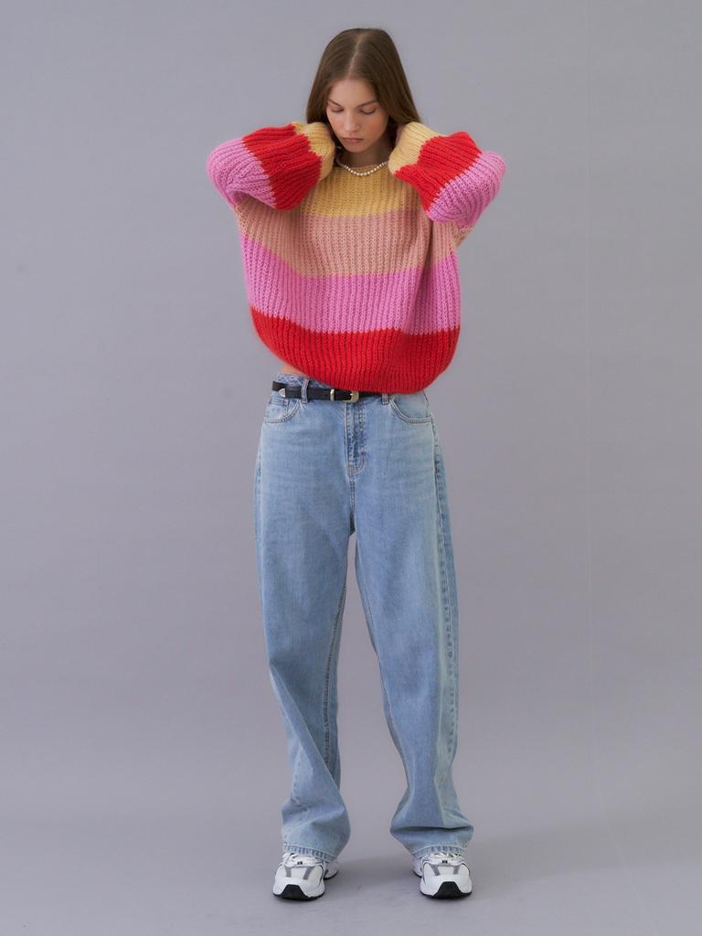 Hiloin Mohair Color Block Sweater (Red)