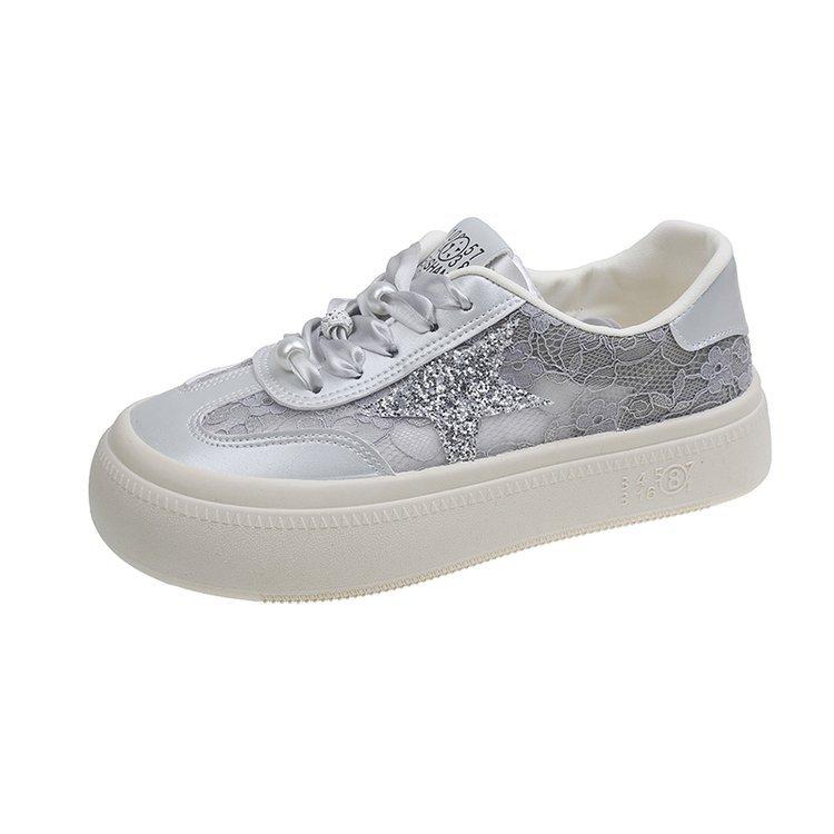 Korean version of lace mesh breathable little white shoes women's 2025 summer new thick-soled versatile board shoes soft-soled women's shoes