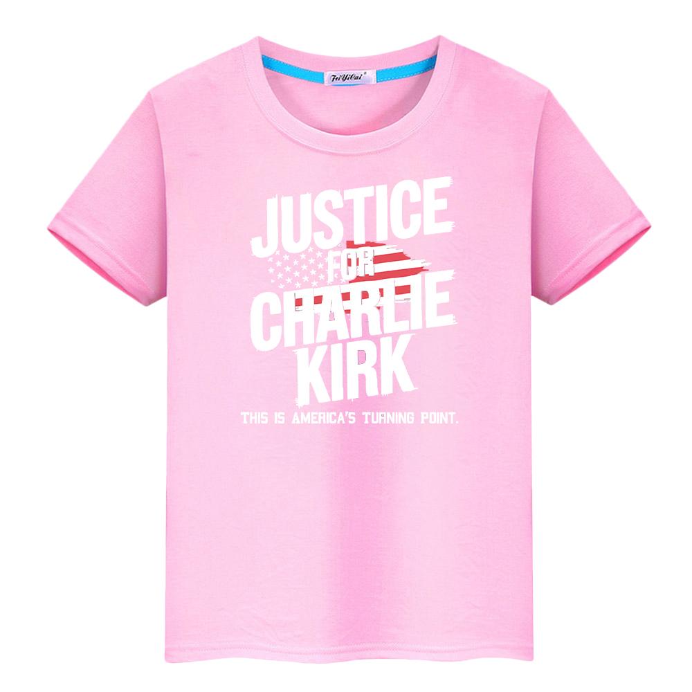 Charlie Kirk FREEDOM print 100%Cotton Tops Anime Short t shirt for kids boy 10year Halloween cartoon Tees y2k kids clothes girls