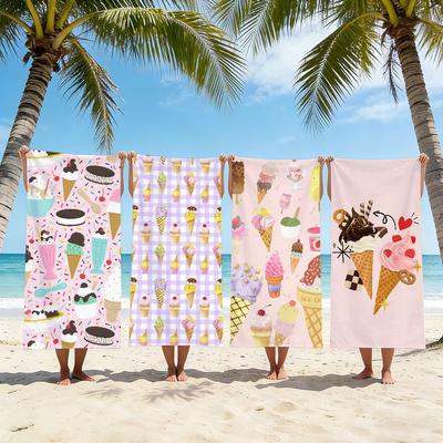Ice Cream Printed Towel For Swim Yoga Gym Quick Drying Soft and Skin-friendly Beach Towels All-Season