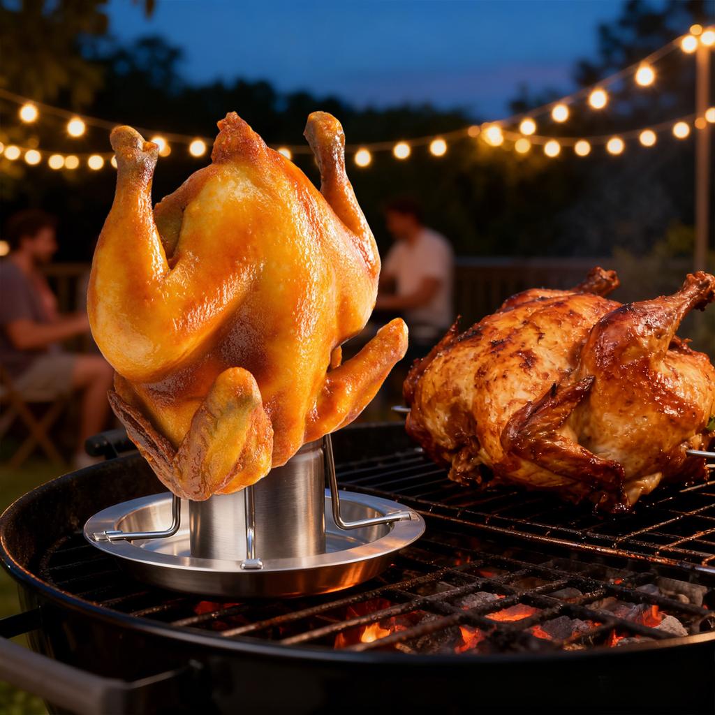 Kippenhouder van bierblikje voor grill en rookoven - Kippenhouder van hoogwaardig 304 roestvrij staal - Kippenhouder voor gevogelte met smaakcontainer