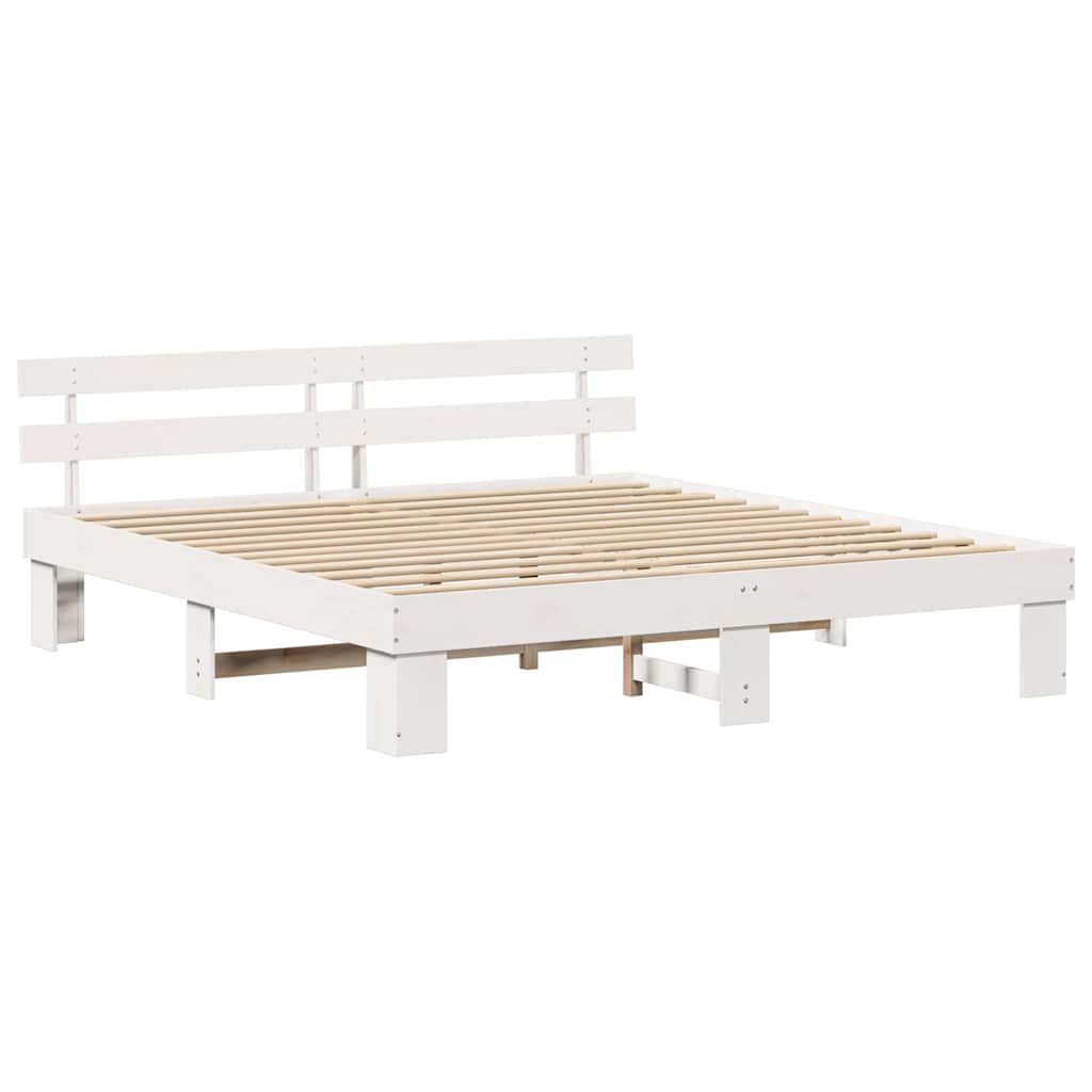 White Bed Frame with Headboard 180 x 200 cm Solid Pine Wood