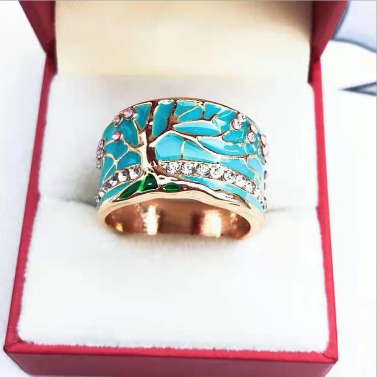 Jianjie Wish Creative Epoxy Resin Tree Flower Vintage Ring: Popular European & American Women's Accessory