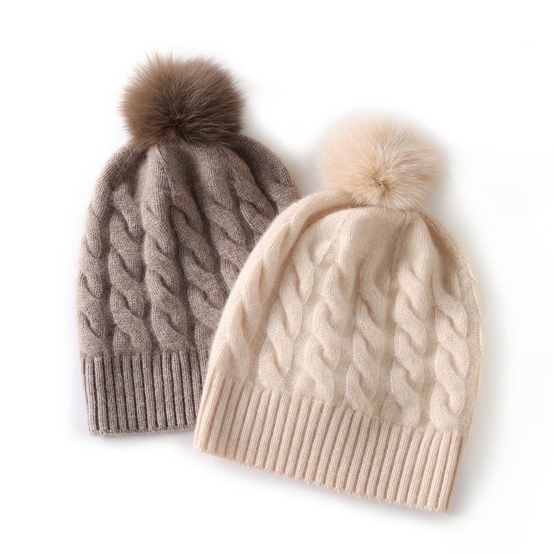 Autumn and winter new cashmere hat women's twisted hairball hat warm knitted thickened headgear versatile ear protection hat