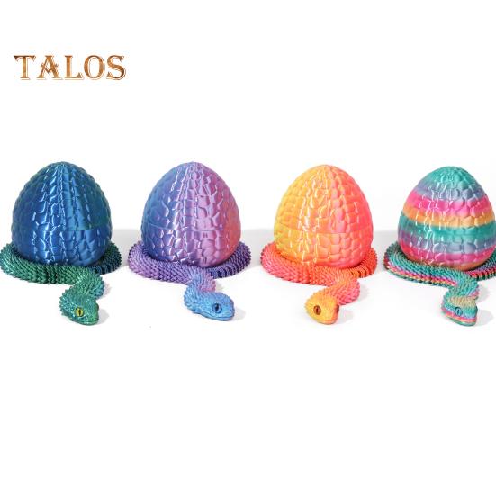 1 Set 3D Printed Snake Egg Figurine Movable Joints Snake Eggshell Figure Fidget Toy Snake Egg with Articulated Snake Inside Desktop Decoration