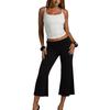 Pantaloni da Yoga da Donna a Gamba Larga Corti con Vita Pieghevole Vestibilità Rilassata Tessuto Morbido ed Elastico per il Comfort