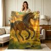 All Season Flannel Blanket Running Horse Prairie Sunset Print Soft Warm Throw Blanket for Couch Sofa Bedroom Office Living Room Home Decor