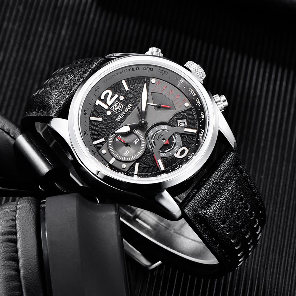 Benyar Men's Fashion Sport Chronograph Leather Quartz Watch - Model 5171