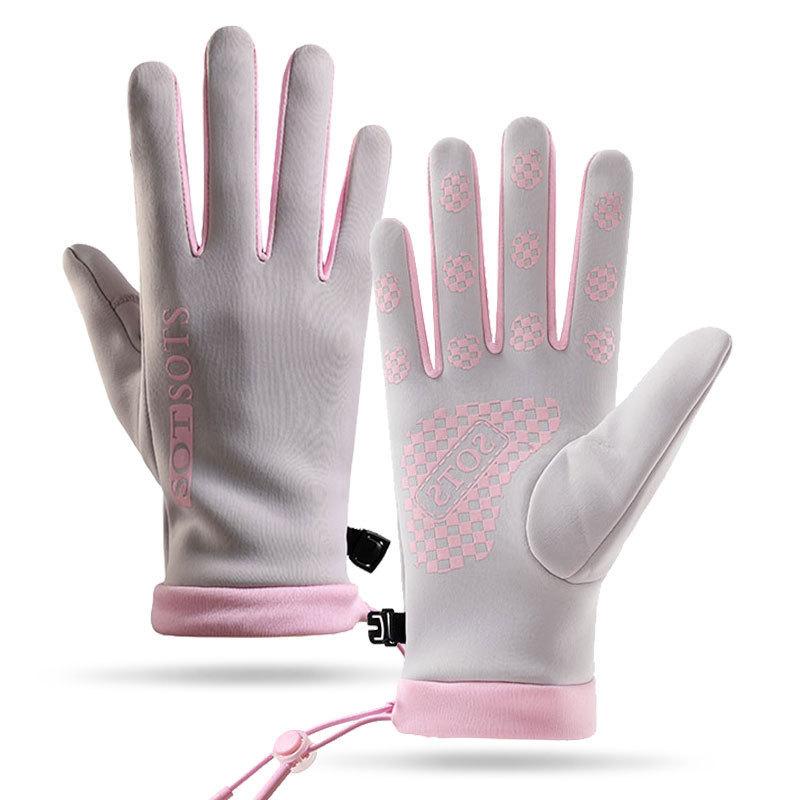 Warm Gloves for Women In Autumn and Winter New Style Plus Velvet Windproof and Cold-resistant Outdoor Riding Driving Anti Slip Touch Screen Gloves