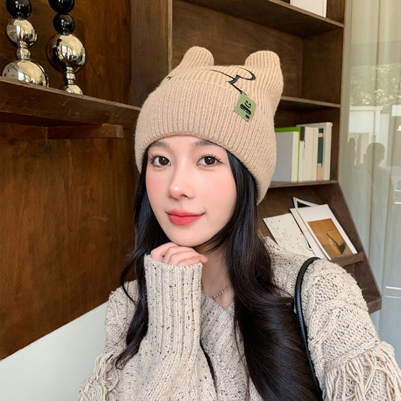 Rabbit Ear Hat for Women InsStyle Knitting Hat Anime Cosplay Costume Hat Outdoor Skiing Hiking Hat Windproof Warm Cap
