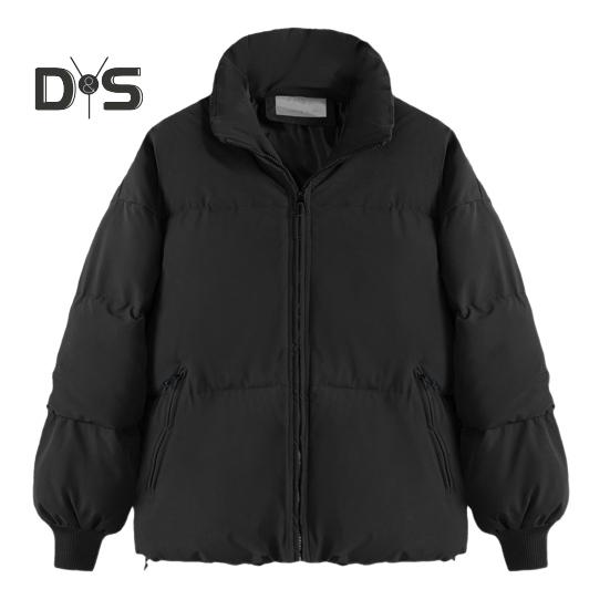 

Зимнее пуховое пальто с капюшоном, воротником-стойкой, карманами, застегивающейся на молнию, ветрозащитная, сохраняющая тепло куртка для повседневной холодной погоды из хлопка S чёрный