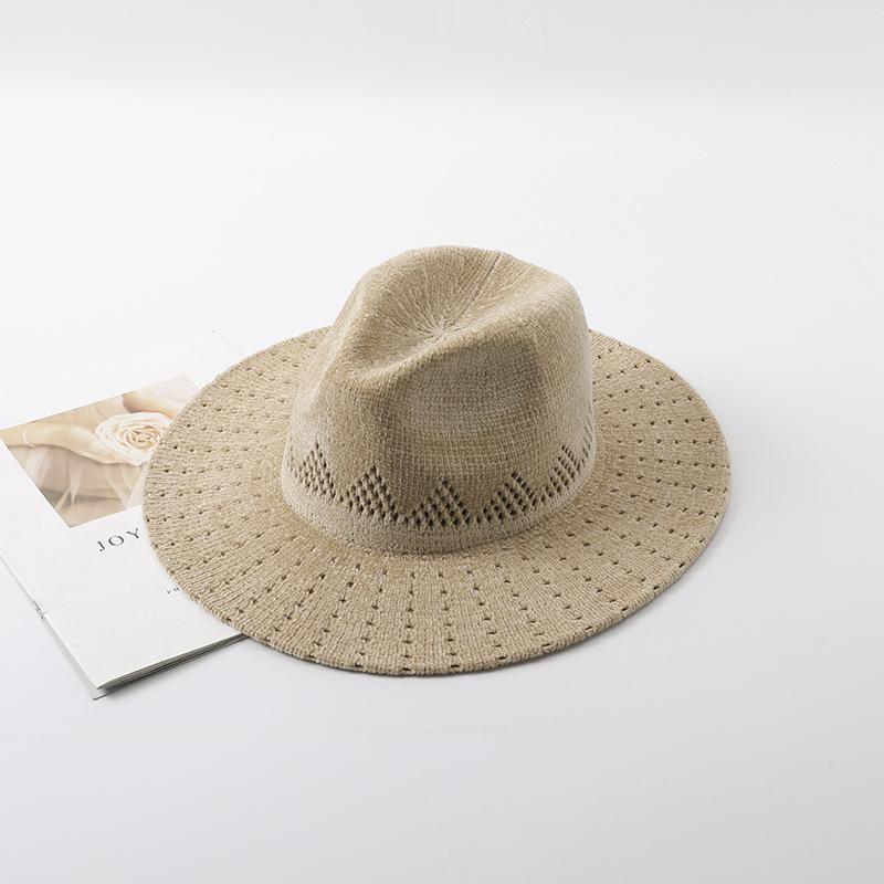 Solid color jacquard hat flat edge big edge sun hat British jazz hat top hat