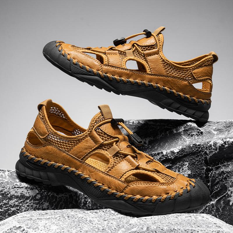 Fashion Slip-on Men's Sports Shoes Handmade Sandals Net Footwear Breathable Light Soft Casual Shoes Summer Wading Aqua Shoes Mesh Flats