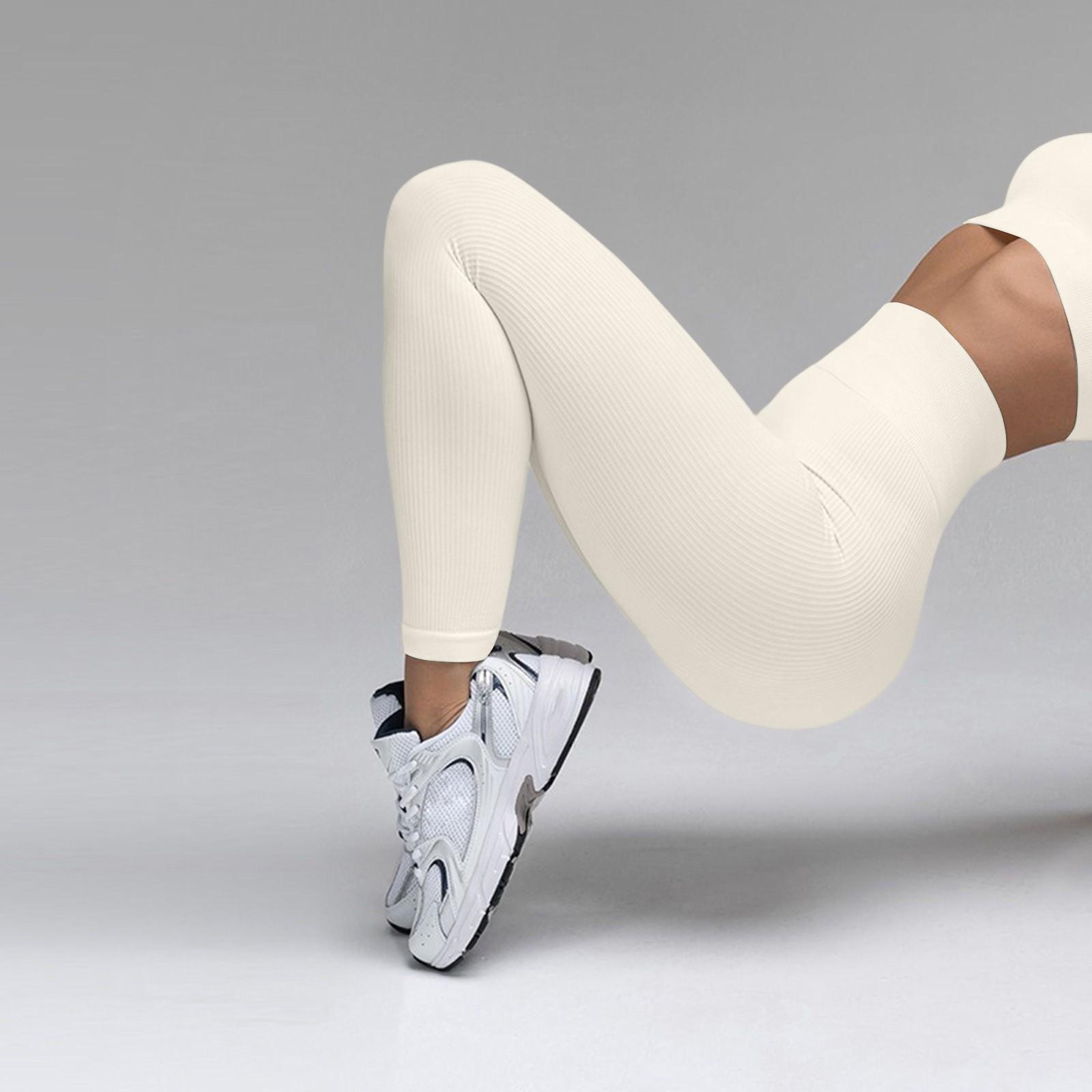 

Женские модные ребристые штаны для йоги с высокой талией, леггинсы для фитнеса, спортивные штаны S бежевый