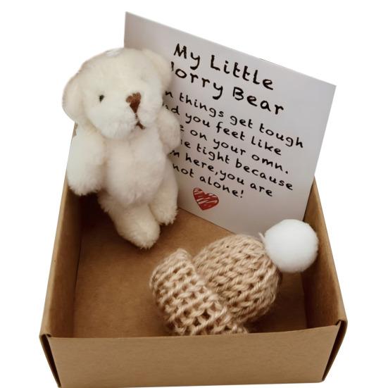 

Mini Plush Bear Doll My Little Worry Bear Handmade Gift with Inspirational Card Pocket Bears Hug Plush for Graduation Colleagues & Motivational 6 cm