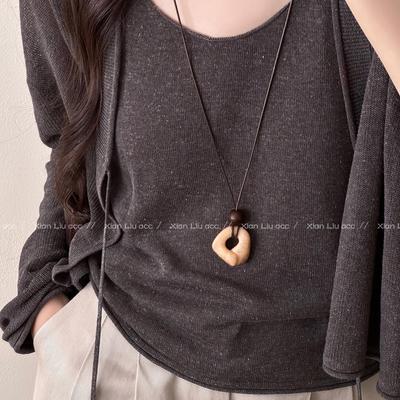 Autumn-Winter 2025 Retro Coffee Beaded Pendant Necklace - Women's Long Sweater Chain Accessory