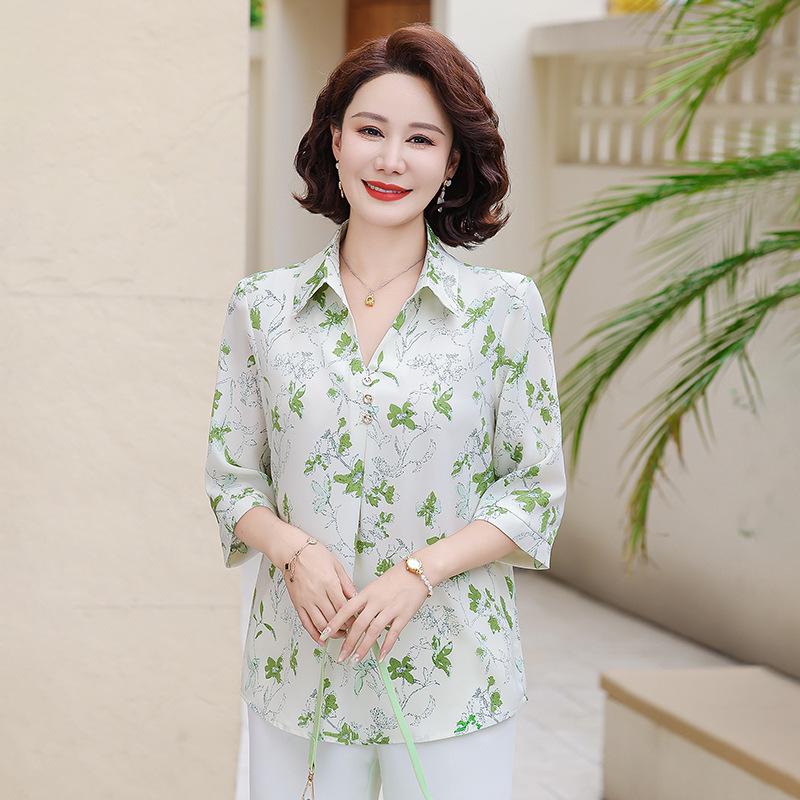 Sommerkleidung für ältere Frauen: Hemden mit kurzen Ärmeln, Oma-Outfit-Sets, Dünne Strickjacken und Sommeroberteile
