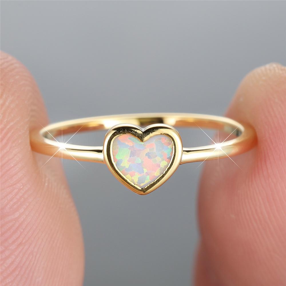 

Vintage Female White Opal Jewelry Cute Gold Color Wedding Love Heart Rings For Women Luxury Engagement Valentines Day Gift 9