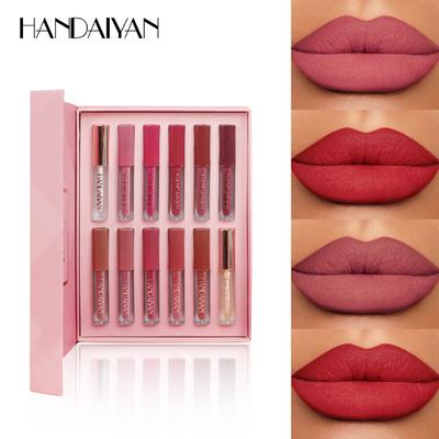 HANDAIYAN 12-Farben Lipgloss Lippenstift Set Flüssig Matt Samt-Matt Damen Make-up Lang anhaltend Wasserdicht Nicht abfärbend