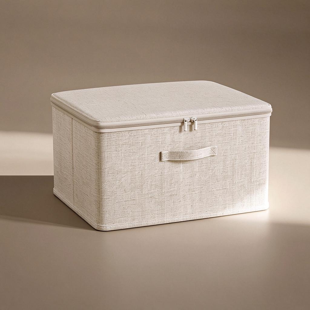 Lidded Clothes Storage Box, Linen Cotton Extra Large Capacity Household Folding Large Wardrobe Clothing Lockable Organizer Box
