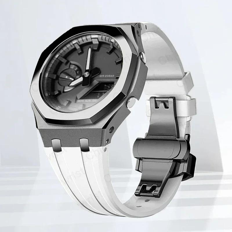 Mod-kit för Casioak GA2100 GA2110 Metallfodral Bezel Gummiarmband För Casioak GAB2100 2110 Modifieringssats Fodral Med Skruvkorrigering