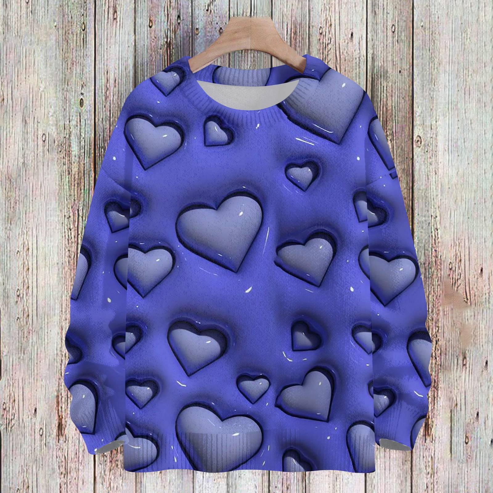 

Женская спортивная одежда ко Дню святого Валентина, вязаный свитер, милая рубашка, круглый вырез, пуловер L синий