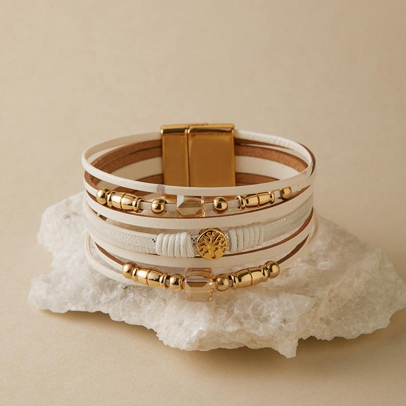 Brățară din piele cu mărgele pentru femei, lanț gros, multistrat, înfășurat, brățări late, accesorii de bijuterii pentru petrecere