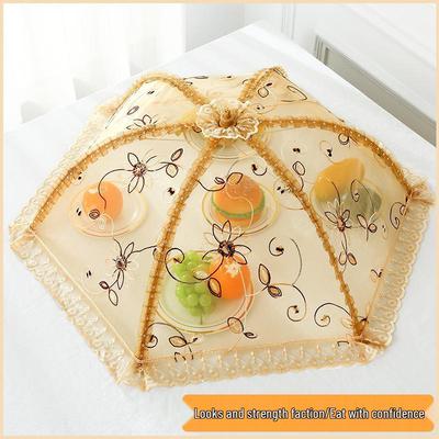 Foldable European-Style Food Cover: Round, Washable, Fly-Proof, Dust-Proof, and Shrinkable Kitchen Umbrella.