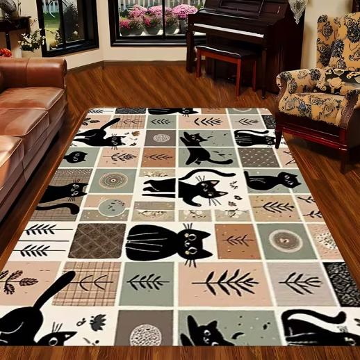 Cute Cat Printed Carpet Indoor and Outdoor Mats Bedroom Living Room Terrace Garden and Courtyard Decoration Cat Themed Decor
