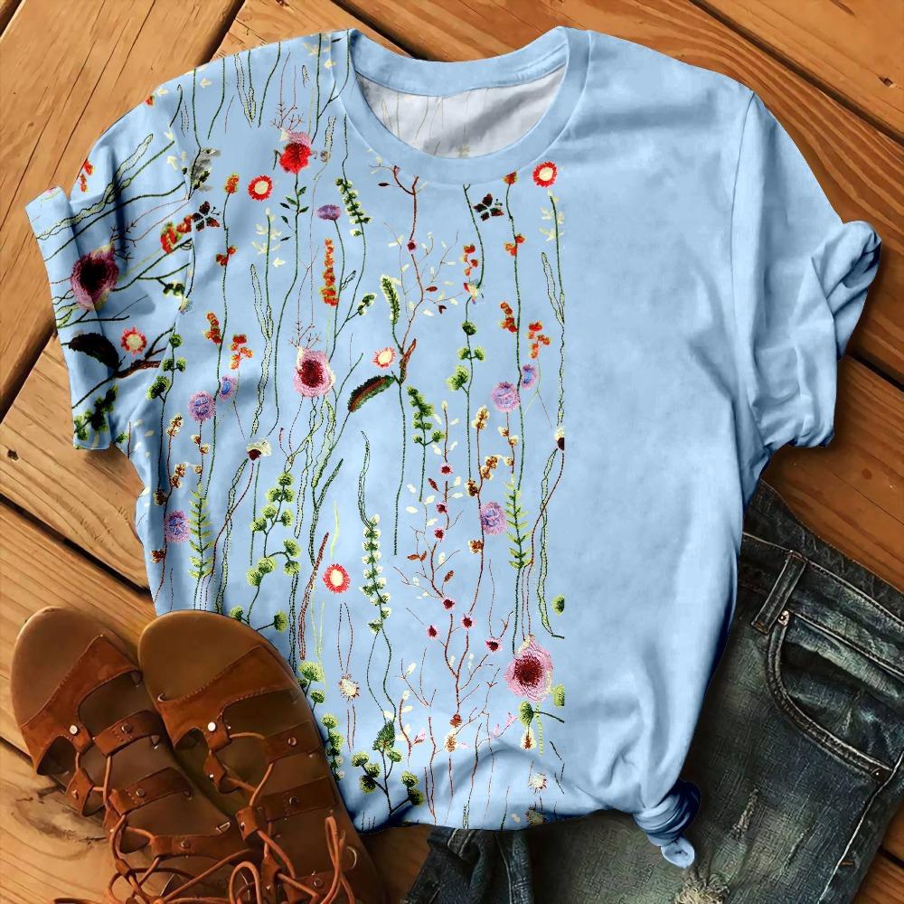 Love Floral Heart Pattern 3D Print T-Shirts Women O-Neck Short Sleeve T Shirt Y2k Harajuku Streetwear Tees Top Female Clothing