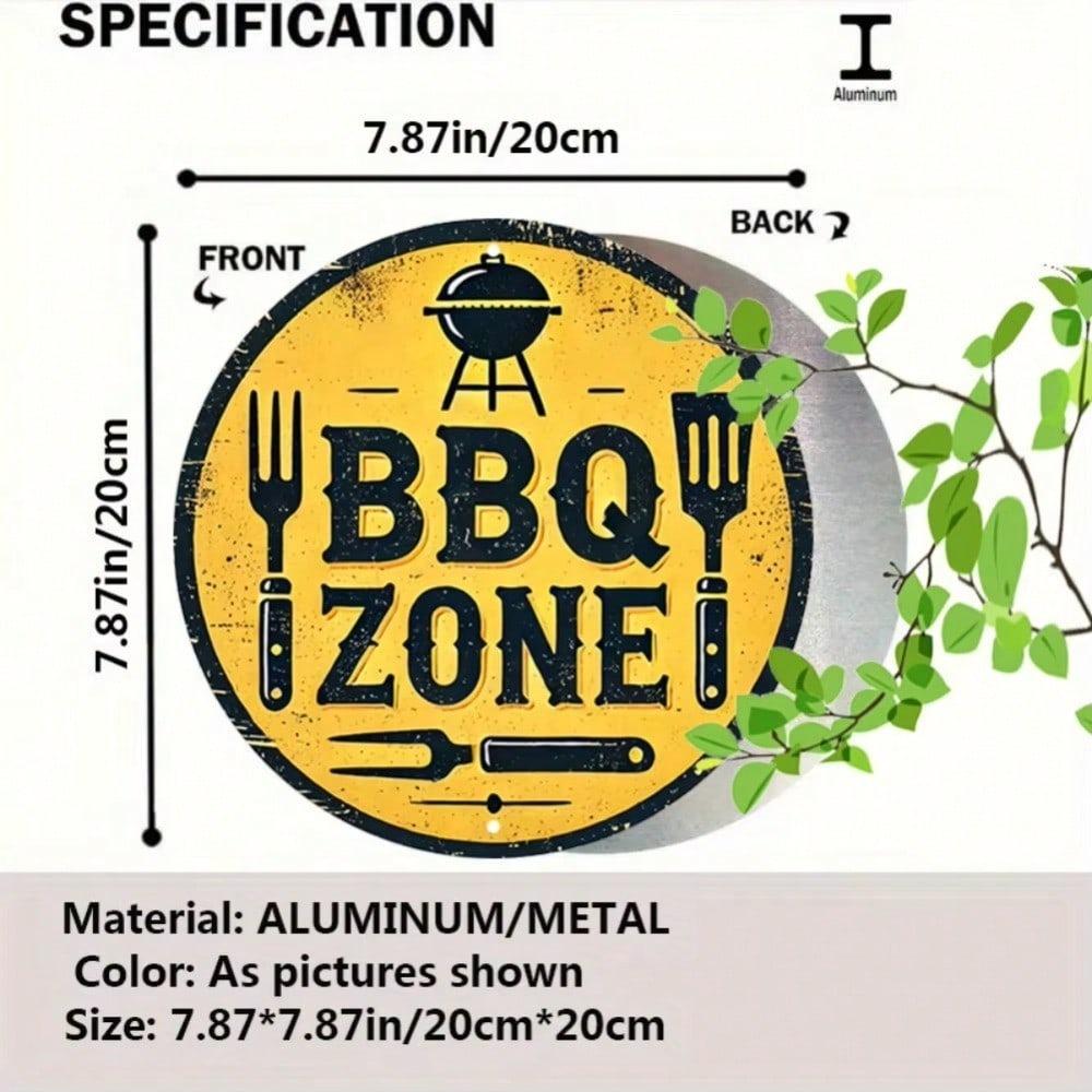 Metal Wall Art Aluminum BBQ Sign Round Shape Rustic Kitchen Decor