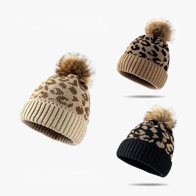 Fashionable Leopard Print Rolled Up Wool Knitted Hat Trendy Women's Outdoor Thickened Wool Hat for Autumn and Winter