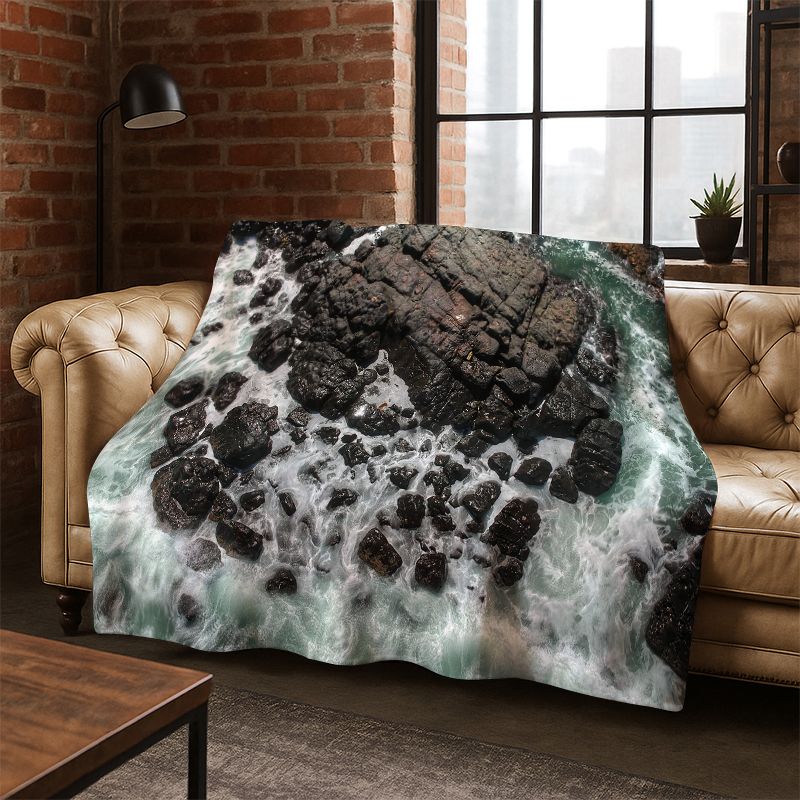 Sea Wave Beach Reef Nature Scenery Flannel Blanket Soft Warm Throw Blanket for Bedroom Living Room Bed Travel Camping Picnic kid