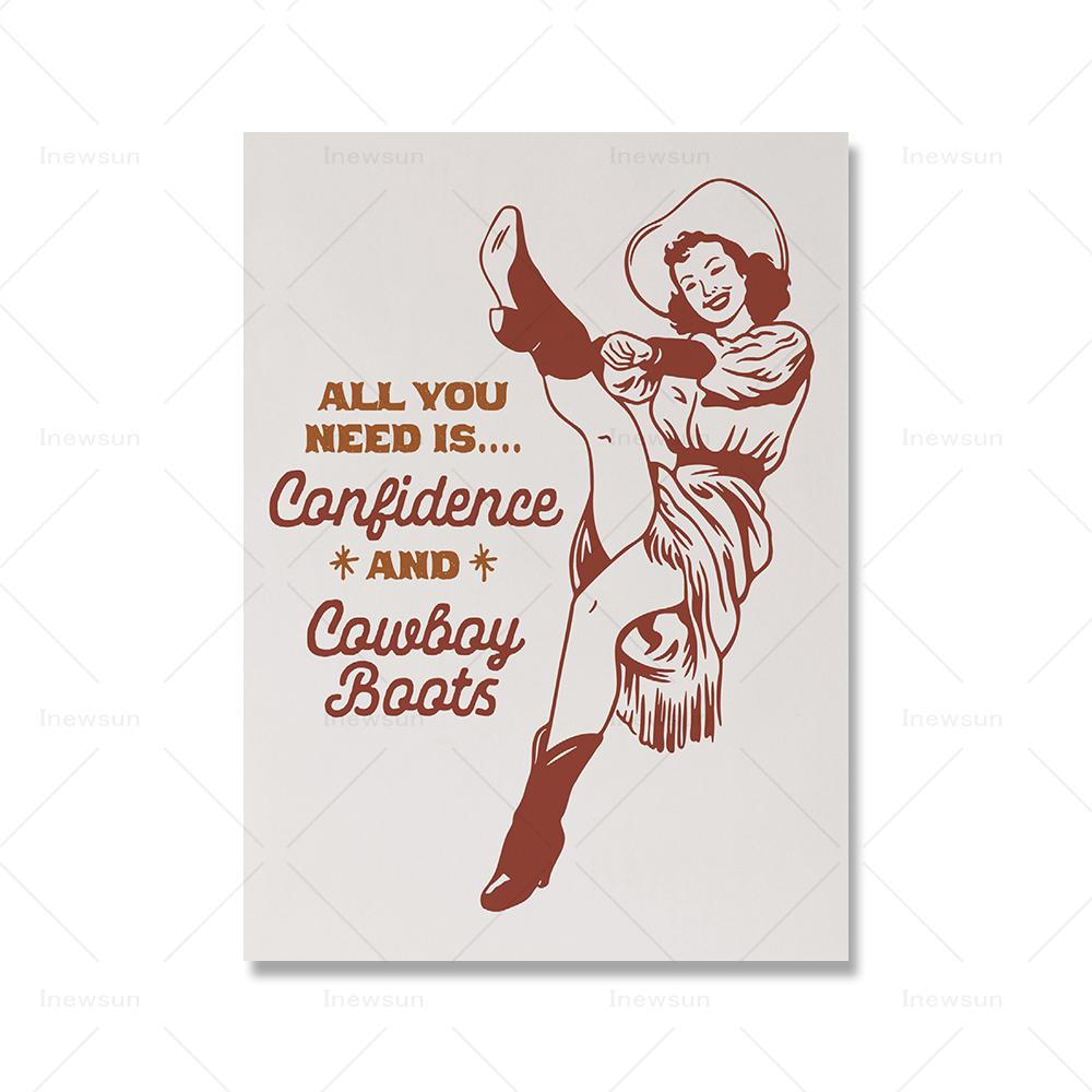 

Pinup Cowgirl Плакат Ретро Подарок Настенное Искусство Западный Декор Дома Абстрактное Искусство Печать Привет Девочки Цитаты Холст Картина Картины 21x30cm No Framed