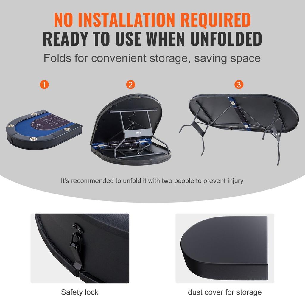 8 Player Foldable Poker Table, Blackjack Texas Holdem Poker Table with Padded Rails and Stainless Steel Cup Holders, Portable Folding Card Board Game
