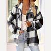 2026 New Elegant Fleece Coat with Pockets Minimalist Plaid Button-Down Jacket for Women