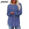 JPNTKY Women's Fashion Casual Solid Color Print Long Sleeve O Neck Blouses & Shirts