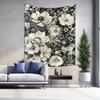 Elegant Black  White Flower Tapestry Living Room Wall Art Decor