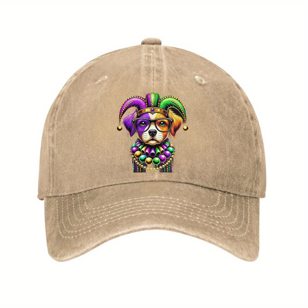 Mardi Gras Dog Print Baseball Cap Adjustable Cotton Casual Adult Trucker Hat
