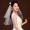 2PCS Elegant Double Layered Headband Bow Tied Wedding Gauze Head Covering Bride's Head Gauze  Party