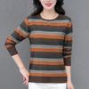 Women's Casual Pullover Knitted Sweater Tops with Contrast Color Striped Long Sleeve and Round Neck for Autumn Winter Comfortable
