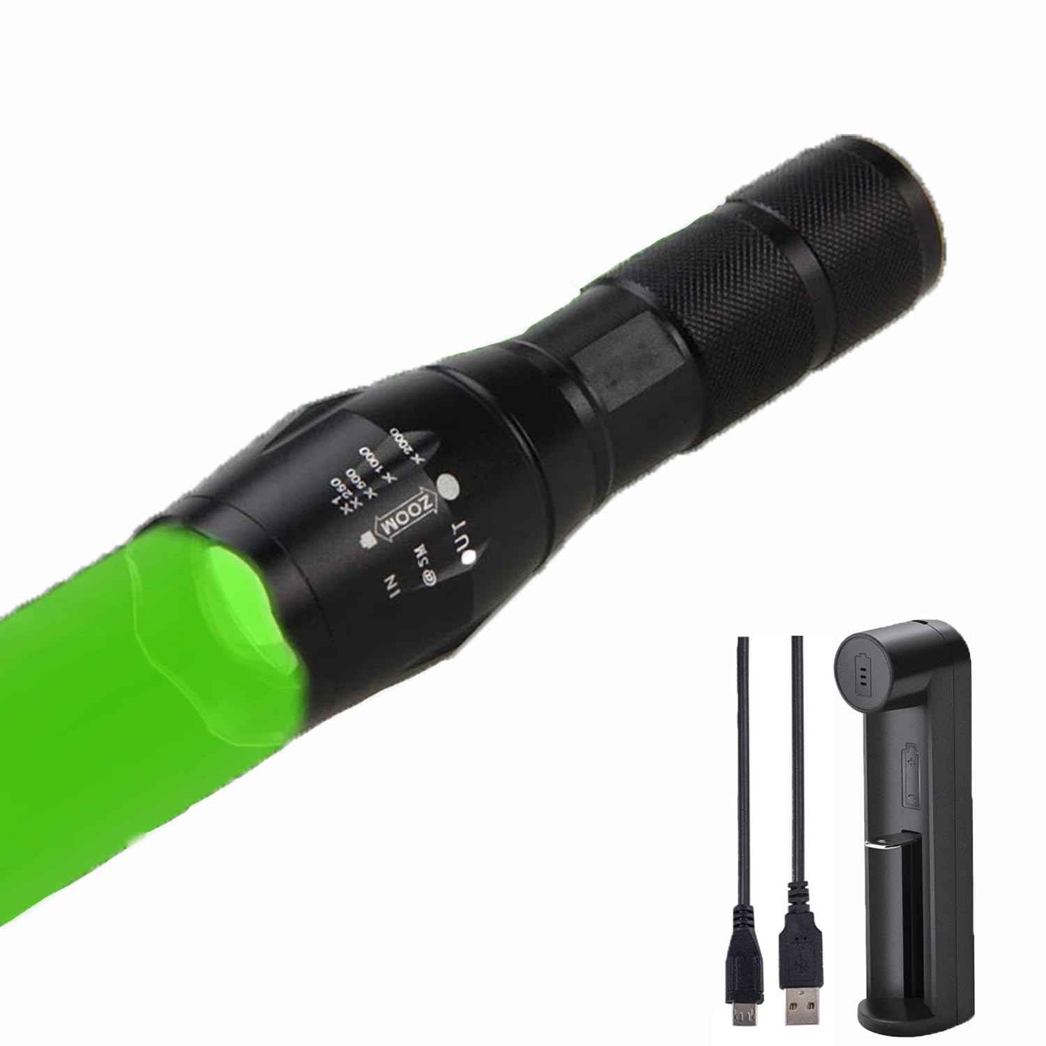 

LUXJUMPER Green LED Single Mode Long Range Handheld Ultra Bright Tactical Zoomable Waterproof Hunting Torch Light for and Night Vision Flashlight,