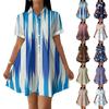 Women's Casual Loose Fit Shirt Dress Button Down Collar Short Sleeve Floral Print Summer Dress
