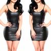 Patent Leather Spaghetti Strap Backless Bodycon Dress - Women's High Elasticity Sleeveless Short Dress