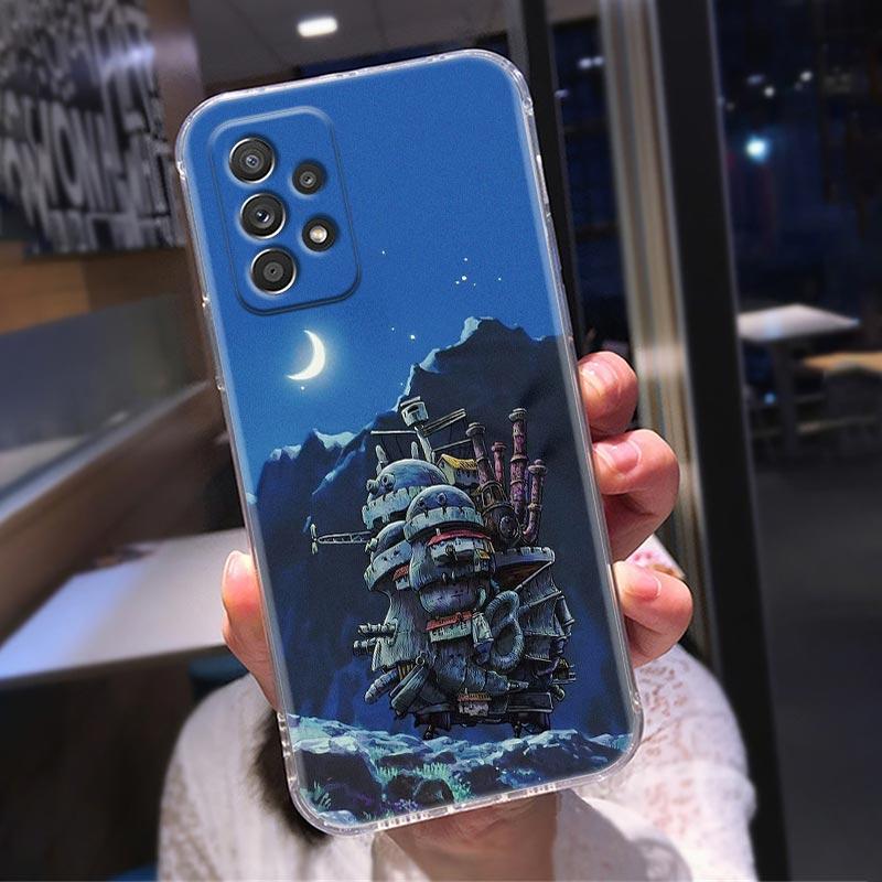 Průhledné pouzdro pro Samsung Galaxy A52 A51 A53 A72 A71 A73 A32 A31 A33 A22 A11 Pouzdro Kryt Miyazaki Hayao Anime Howl's Moving Castle