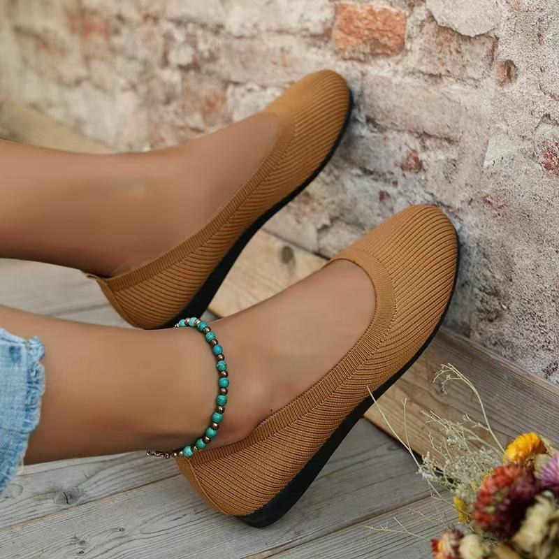 Large size spring new flat bottom round head foot cover shallow mouth mother shoes knitted fashion versatile shoes