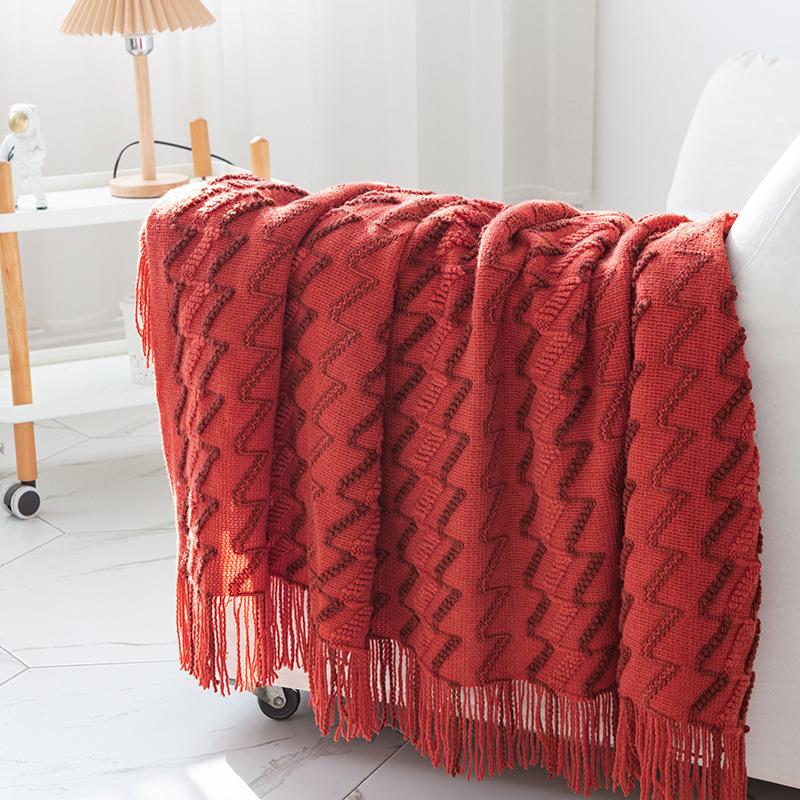 Two Tone Knitted Sofa Throw Blanket Soft Air Conditioning Blanket for Bed Nap Office